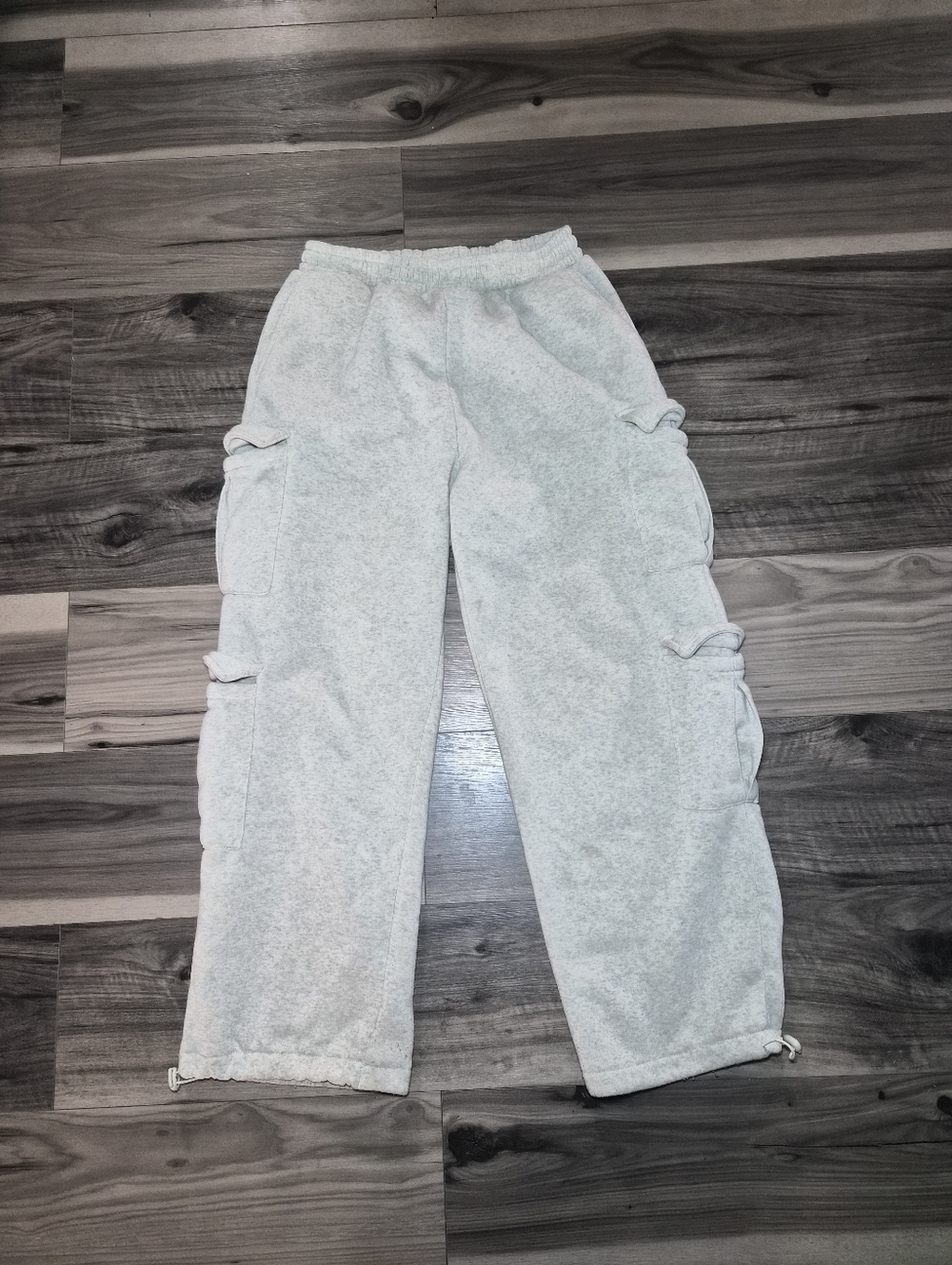Light Gray Cargo Sweatpants - Drawstring Hem Large